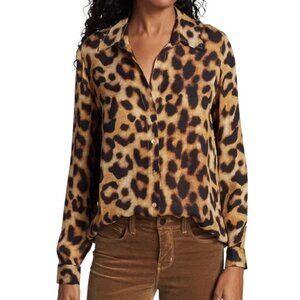 NWT L'Agence Nina Leopard Long Sleeve Button Up Shirt Size XS/T Silk Brown Black